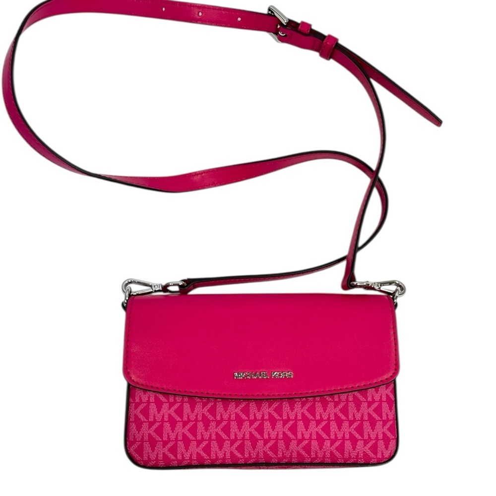 Michael Kors Jetsetter Small Crossbody Logo Bag in Electric Pink - Picture 3 of 7